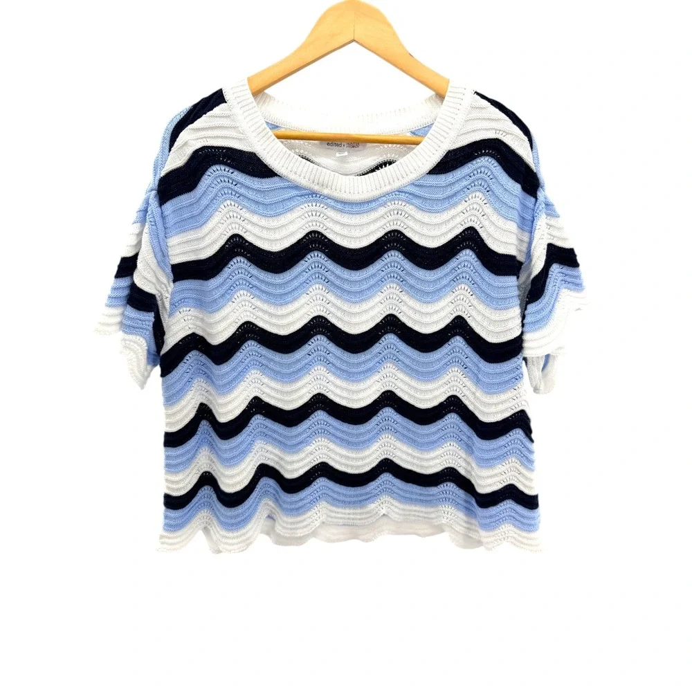 Hunter McGrady x Edited Blue White Chevron Crochet Knit Set Top XXL Shorts 1X